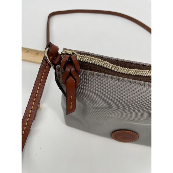 Dooney & Bourke Womens Pouchette Nylon Crossbody Bag Purse Gray Leather Brown - Picture 13 of 16